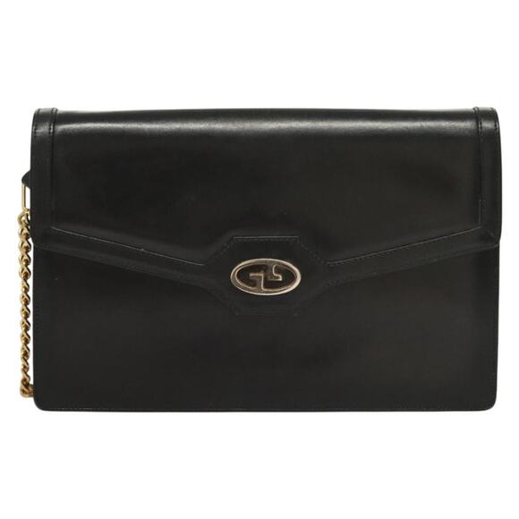 GUCCI Chain Shoulder Bag Leather Black Gold - Picture 2 of 16